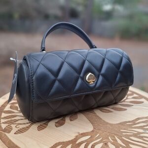 Kate Spade Heart Barrel Black Smooth Quilted Leather Crossbody Bag Retail $429